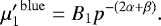 \begin{equation*} {\mu&#x0027;_1}^{\mathrm{blue}} = B_1 p^{-(2\alpha&#x002B;\beta)}. \end{equation*}