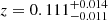 $ z=0.111^{+0.014}_{-0.011} $