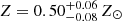 $ Z=0.50^{+0.06}_{-0.08}\,Z_{\odot} $