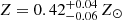 $ Z=0.42^{+0.04}_{-0.06}\,Z_{\odot} $