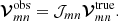 $$ \begin{aligned} \boldsymbol{\mathcal{V} }_{mn}^\mathrm{obs} = \mathcal{J} _{mn} \boldsymbol{\mathcal{V} }_{mn}^\mathrm{true} . \end{aligned} $$