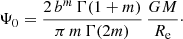 $$ \begin{aligned} \Psi _0 = \frac{2\,b^m\,\Gamma (1+m)}{\pi \,m\,\Gamma (2m)}\,\frac{GM}{R_{\mathrm{e}}}\cdot \end{aligned} $$