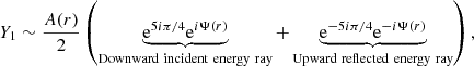 $$ \begin{aligned} Y_1 \sim \frac{A(r)}{2} \left(\underbrace{\mathrm{e}^{5i\pi /4} \mathrm{e}^{i\Psi (r)}}_{\rm Downward~incident~energy~ray}+ \underbrace{\mathrm{e}^{-5i\pi /4} \mathrm{e}^{-i\Psi (r)}}_{\rm Upward~reflected~energy~ray}\right) , \end{aligned} $$