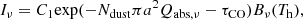 $$ \begin{aligned} I_{\nu } = C_{1}\mathrm{exp}(-N_{\rm dust}{\pi }a^2Q_{\mathrm{abs}, {\nu }} - \tau _{\rm CO})B_{\nu }(T_{\rm h}), \end{aligned} $$