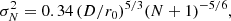 $$ \begin{aligned} \sigma _{N}^2 = 0.34\, (D/r_0)^{5/3} (N+1)^{-5/6}, \end{aligned} $$
