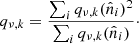$$ \begin{aligned} q_{\nu ,k} = \frac{\sum _i q_{\nu ,k}(\hat{n}_i)^2}{\sum _i q_{\nu ,k}(\hat{n}_i)}\cdot \end{aligned} $$