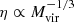 $ \eta \propto M_\mathrm{{vir}}^{-1/3} $