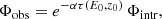 $$ \begin{aligned} \Phi _{\rm obs} = e^{- \alpha \tau (E_0,z_0)} \, \Phi _{\rm intr}, \end{aligned} $$
