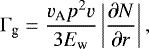 \begin{align*} \Gamma_{\textrm{g}} &= \frac{v_{\textrm{A}} p^2v}{3E_{\textrm{w}}}\left|\frac{\partial N}{\partial r}\right|, \end{align*}