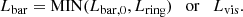 $$ \begin{aligned} L_\mathrm{bar} = \mathrm{MIN(} L_\mathrm{bar,0} ,L_\mathrm{ring} \mathrm{)} \quad \mathrm{or} \quad L_\mathrm{vis} .\end{aligned} $$