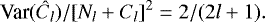 \begin{equation*} \textrm{Var}({\hat{C}_l})/[ N_l &#x002B; C_l ]^2 = 2/(2l&#x002B;1).\end{equation*}