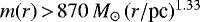 $m(r) \,{>}\, 870\,{{M_{\odot}}}\,(r/\textrm{pc})^{1.33}$