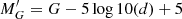 $ M_G^{\prime}=G-5\log10(d)+5 $