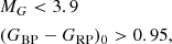 $$ \begin{aligned} \begin{aligned}&M_G < 3.9 \\&(G_{\rm BP}-G_{\rm RP})_0>0.95, \end{aligned} \end{aligned} $$