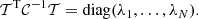 $$ \begin{aligned} \mathcal{T} ^\mathrm{T} \mathcal{C} ^{-1}\mathcal{T} = \mathrm{diag} (\lambda _1, \ldots , \lambda _N). \end{aligned} $$