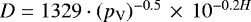 $D = 1329\cdot(p_{\textrm{V}})^{-0.5}\,\times\,10^{-0.2H}$