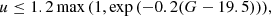 $$ \begin{aligned} u \le 1.2 \max {(1,\exp {(-0.2(G-19.5)))}}, \end{aligned} $$