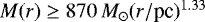 $M(r)\geq870\,M_{\odot}(r/\textrm{pc})^{1.33}$