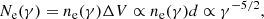 $$ \begin{aligned} N_{\rm e}(\gamma ) = n_{\rm e}(\gamma )\Delta V\propto n_{\rm e}(\gamma )d\propto \gamma ^{-5/2}, \end{aligned} $$