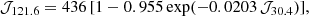 $$ \begin{aligned} \mathcal{J} _{121.6}=436\,[1-0.955\exp (-0.0203\,\mathcal{J} _{30.4})], \end{aligned} $$
