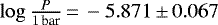 $\log \frac{P}{1\,\textrm{bar}} \,{=}\, -5.871\,{\pm}\,0.067$