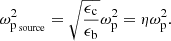 $$ \begin{aligned} \omega _{\rm p\,_{\rm source}}^2=\sqrt{\frac{\epsilon _{\rm c}}{\epsilon _{\rm b}}}\omega _{\rm p}^2=\eta \omega _{\rm p}^2 .\end{aligned} $$