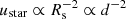 $ u_{\mathrm{star}}\propto R_{\mathrm{s}}^{-2}\propto d^{-2} $