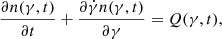 $$ \begin{aligned} \frac{\partial n(\gamma ,t)}{\partial t}+\frac{\partial \dot{\gamma } n(\gamma ,t)}{\partial \gamma }=Q(\gamma ,t), \end{aligned} $$