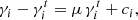 $$ \begin{aligned} \gamma _i-\gamma _i^{t}=\mu \, \gamma _i^{t}+c_i, \end{aligned} $$