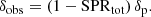 $$ \begin{aligned} \delta _{\rm obs} = (1-\mathrm{SPR} _{\rm tot}) \, \delta _{\rm p}. \end{aligned} $$