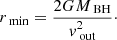 $$ \begin{aligned} r_\text{ min}=\frac{2GM_\text{ BH}}{{ v}_\text{ out}^2}\cdot \end{aligned} $$