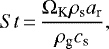 \begin{equation*} { St}\,{=}\,\frac{\Omega_{\textrm{K}}\rho_{\textrm{s}} a_{\textrm{r}}}{\rho_{\textrm{g}}c_{\textrm{s}}},\end{equation*}
