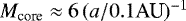 $M_{\textrm{core}}\approx6\,(a/0.1 \textrm{AU})^{-1}$
