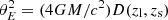 $ \theta_E^2=(4GM/c^2)D(z_{\rm l},z_{\rm s}) $