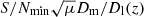 $ S/N_{\mathrm{min}}\sqrt{\mu}D_{\mathrm{m}}/D_{\mathrm{l}}(z) $