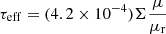$$ \begin{aligned} \tau _{\rm eff}=(4.2\times 10^{-4})\Sigma \frac{\mu }{\mu _{\rm r}} \end{aligned} $$