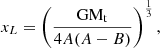 $$ \begin{aligned} x_L = \left(\frac{{\mathrm{{GM}}_{\rm t}}}{4A(A-B)}\right)^\frac{1}{3} ,\end{aligned} $$