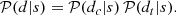 $$ \begin{aligned} \mathcal{P} (d|s)= \mathcal{P} (d_c|s)\, \mathcal{P} (d_t|s). \end{aligned} $$