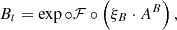 $$ \begin{aligned}&B_t = \exp \circ {\mathcal{F} } \circ \left(\xi _B \cdot A^B\right),\end{aligned} $$