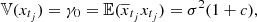 $ \mathbb{V}(x_{t_j}) = \gamma_0 = \mathbb{E}(\overline{x}_{t_{j}}x_{t_j}) = \sigma^2 (1+c), $