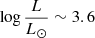 $ \log \frac{L}{L_{{\odot}}} \sim 3.6 $