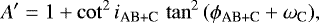 \begin{equation*} A&#x0027; = 1 &#x002B; \cot^2{i_{\textrm{AB&#x002B;C}}}\,\tan^2{(\phi_{\textrm{AB&#x002B;C}}&#x002B;\omega_{\textrm{C}})} ,\end{equation*}