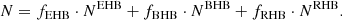 $$ \begin{aligned} N= f_{\rm EHB} \cdot N^\mathrm{EHB} + f_{\rm BHB} \cdot N^\mathrm{BHB} + f_{\rm RHB} \cdot N^\mathrm{RHB}. \end{aligned} $$