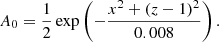 $$ \begin{aligned} A_0 = \frac{1}{2}\exp \left(-\frac{x^2 + (z-1)^2}{0.008}\right) . \end{aligned} $$