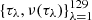 $ \{\tau_\lambda,\nu(\tau_\lambda)\}_{\lambda=1}^{129} $