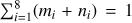 $ \sum {_{i = 1}^8} ({m_i} + {n_i}) = 1 $