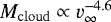 $M_{\mathrm{cloud}}\propto v_{\infty}^{-4.6}$