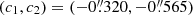 $ (c_1,c_2) = (-0{{\overset{\prime\prime}{.}}}320,-0{{\overset{\prime\prime}{.}}}565) $