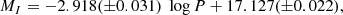 $$ \begin{aligned} M_{I} = -2.918(\pm 0.031)~\log P + 17.127(\pm 0.022) ,\end{aligned} $$