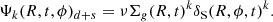 $$ \begin{aligned} \Psi _k(R,t,\phi )_{d+s} = \nu \Sigma _{ g}(R,t)^k \delta _{\rm S}(R,\phi ,t)^{k}. \end{aligned} $$
